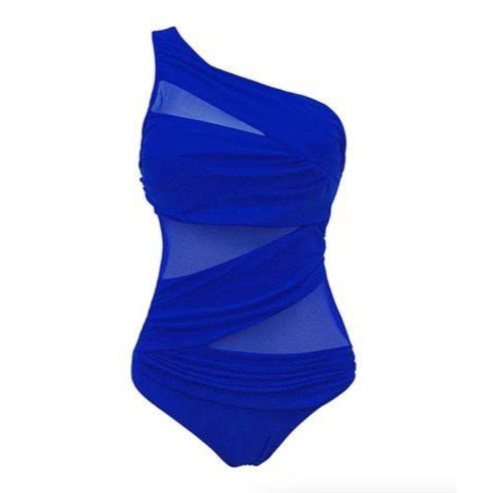 2X Royal Blue Sexy Mesh Cut Out Monokini Swimsuit